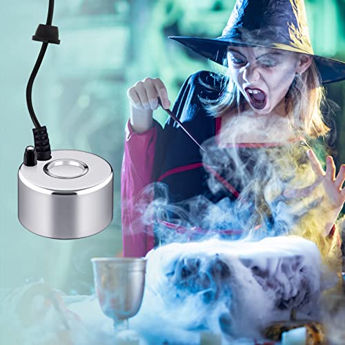 Maitys 1 Pcs Mist Maker Fogger Small Ultrasonic Fog Machine Fountain Halloween Cauldron Mister Fogger Water Garden Pond Foggers Air Humidifier with 12 LED Light Flashes for Party
