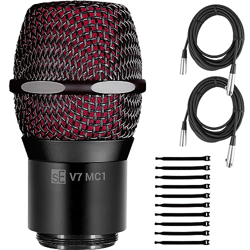 sE Electronics V7 MC1 Capsule for Shure Wireless Transmitters, Black - Bundle with 2 XLR Cables and 10 Cable Ties, MC1Blk-2XLR