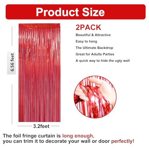 2 Pack 3.28 ft x 6.56 ft Red Tinsel Curtain Party Backdrop - Metallic Foil Tinsel Fringe Backdrop Door Fringe for Halloween, Christmas, Birthday Graduat - color: Red - 3.28 ft x 6.56 ft