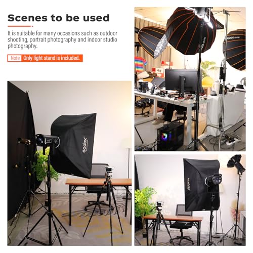 Godox Light Stand 112in/9.3' Photography Heavy Duty Light Stand | with 1/4” to 3/8” Universal Screw Carry Bag Portable for Photography Studio Portrait Shooting - size: 112in