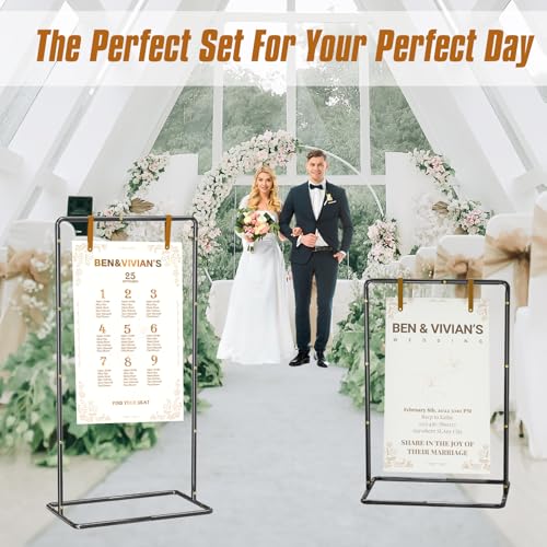 Blcak Wedding Sign Holder Adjustable Welcome to Our Wedding Sign Stand 68”x31”x 20”,Heavy Duty Easel Stand for Sign Include 6 Sign Hanging Straps &1 Storage Bag&Ground Stakes for Signs and Posters - color: black