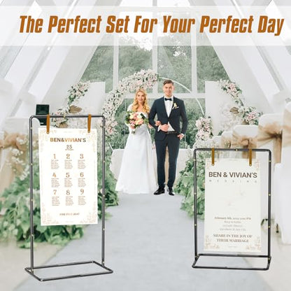 Blcak Wedding Sign Holder Adjustable Welcome to Our Wedding Sign Stand 68”x31”x 20”,Heavy Duty Easel Stand for Sign Include 6 Sign Hanging Straps &1 Storage Bag&Ground Stakes for Signs and Posters - color: black