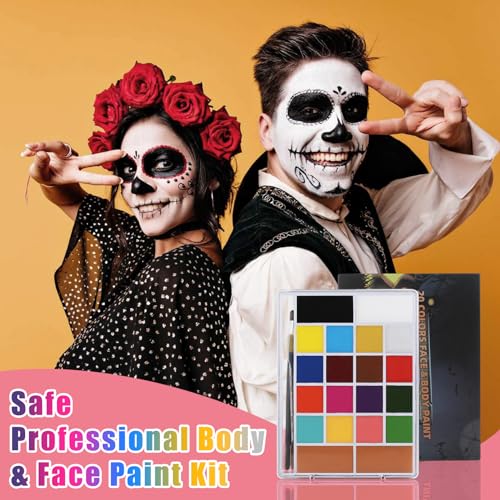 SOVONCARE Oil-Based Face Painting Kit Professional, 20 Colors Face Paint Halloween Makeup Set, Professional Face Painting Kit with 12 Brushes for Cosplay, SFX, Party & Special Effects Makeup - color: #1 Oil based-20 colors