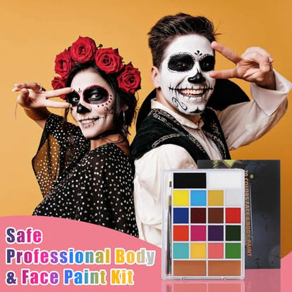 SOVONCARE Oil-Based Face Painting Kit Professional, 20 Colors Face Paint Halloween Makeup Set, Professional Face Painting Kit with 12 Brushes for Cosplay, SFX, Party & Special Effects Makeup - color: #1 Oil based-20 colors