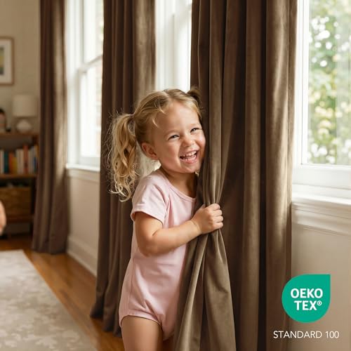 RYB HOME Brown Velvet Blackout Curtains 84 inches Long for Bedroom | Thermal Insulated, Room Darkening, UV Privacy Block, With Hook Belt, Back Tab, Living Dining Room, W52 x L84, 2 Panels - color: Brown, size: 52"W x 84"L (Pack of 2)