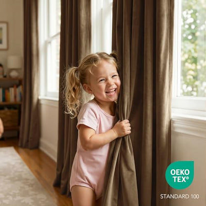 RYB HOME Brown Velvet Blackout Curtains 84 inches Long for Bedroom | Thermal Insulated, Room Darkening, UV Privacy Block, With Hook Belt, Back Tab, Living Dining Room, W52 x L84, 2 Panels - color: Brown, size: 52"W x 84"L (Pack of 2)