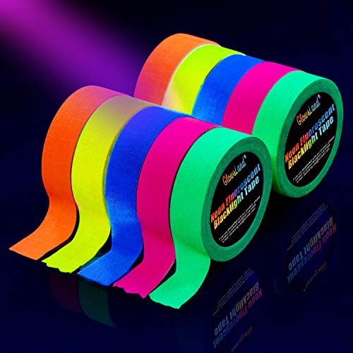 UV Blacklight Reactive Tape 10 Rolls,Fluorescent Neon Gaffer Tapes