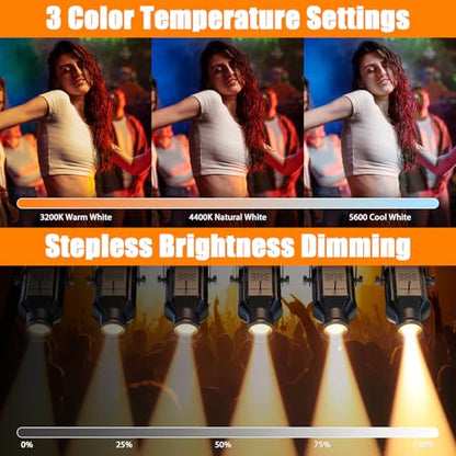 LEKO Profile Stage Spotlights, 100W Cool & Warm White COB Lights,3200K-5600K, Zoom Control & DMX512 Par Ellipsidal Lights, 6CH Manual Focus LED Spotlights for Show Stage Event, 3 Pack