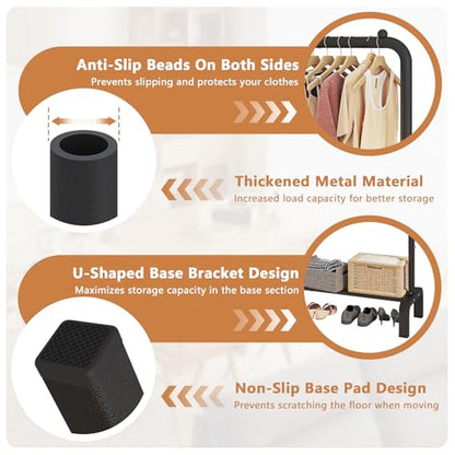 JIUYOTREE Metal Clothing Rack, 43.3 Inches Garment Rack with Bottom Shelf for Hanging Clothes, Coats, Skirts, Shirts, Sweaters, Black (Pack of 2) - color: Black, size: 43.3"W x 15.75"D x 61"H without wheels (Pack of 2)