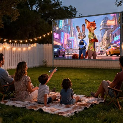 Outdoor Projector Screen with Stand, 120 inch Portable Projection kit 16:9 4K HD Wrinkle-Free Indoor Outdoor Movie Screen with Carry Bag for Home Theater and Backyard Movie Night - size: 120 inch