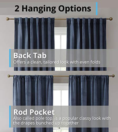 HLC.ME Lopez Velvet Premium Privacy Back Tab Rod Pocket Window Treatment Curtain Drapery Panels for Bedroom & Living Room - Set of 2 Panels (54 x 96 inches Long, Navy Blue) - color: Navy Blue, size: 54"W x 96"L (Pack of 2), style: Back Tab Rod Pocket