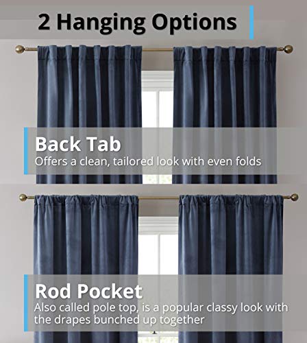 HLC.ME Lopez Velvet Premium Privacy Back Tab Rod Pocket Window Treatment Curtain Drapery Panels for Bedroom & Living Room - Set of 2 Panels (54 x 84 inches Long, Navy Blue) - color: Navy Blue, size: 54"W x 84"L (Pack of 2), style: Back Tab Rod Pocket