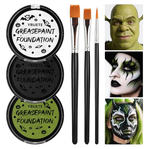 YBUETE Ogre Green White Black Oil Based Face Paint Kit for Halloween - color: Ogre Green+White+Black