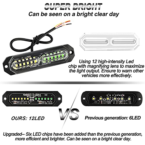 ASPL 8pcs Sync Feature Ultra Slim 12-LED Surface Mount Flashing Strobe Lights for Truck Car Vehicle LED Mini Grille Light Head Emergency Beacon Hazard Warning Lights (Amber/Green) (Pack of 2) - color: Amber/Green, size: 4.41L x 0.44W x 1.14H Inch (Pack of