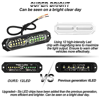 ASPL 8pcs Sync Feature Ultra Slim 12-LED Surface Mount Flashing Strobe Lights for Truck Car Vehicle LED Mini Grille Light Head Emergency Beacon Hazard Warning Lights (Amber/Green) (Pack of 2) - color: Amber/Green, size: 4.41L x 0.44W x 1.14H Inch (Pack of