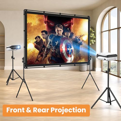 HAPPRUN Projector Screen and Stand, Easy Use 100 inch Foldable and Portable Projection Screen 16:9 Rear Front Wrinkle-Free Movie Screen with Carry Bag for Indoor Outdoor Home Theater Backyard Cinema