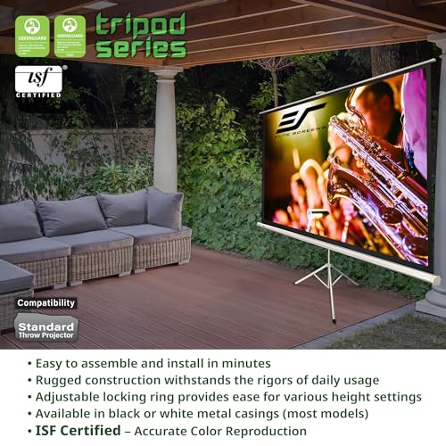 Elite Screens Tripod, 136-Inch 1:1 Portable Projector Screen with Stand– MaxWhite 2, 1.1 Gain, Adjustable Indoor Outdoor Pull Up Projection Screen for Home Theater, Office & Classroom, T136UWS1, Black - size: 136-inch/ 1:1