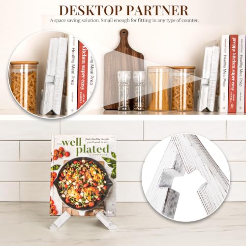 PUERSI Cookbook Stand for Kitchen, Recipe Book Holder for Kitchen Counter | Wooden Cookbook Holder, Rustic Cook Book Holder Stand - Farmhouse White - 1 Set - color: Farmhouse White