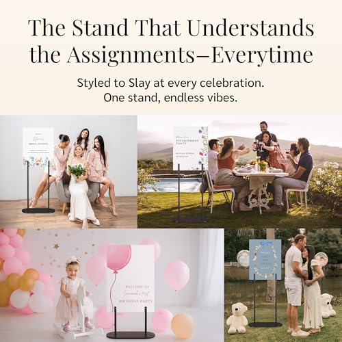 Black Wedding Welcome Sign Stand with Holder - Elegant Metal Easel Display for Seating Chart, Reception Signs, Welcome Board - 30+ Customizable designs for Baby, Bridal Shower - Versatile Party Sign Holder - color: DRB-Black