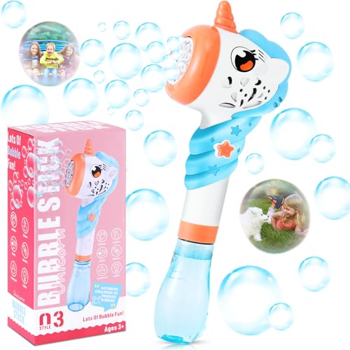 Unicorn Bubble Machine Wand for Kids Age 3 4 5 6 7 8 Years Old Cute Birthday Party Easter Day Gift with Music&Light Outdoor Outside Toy Game for Little Girl Boy Include Solution Blue - color: Blue