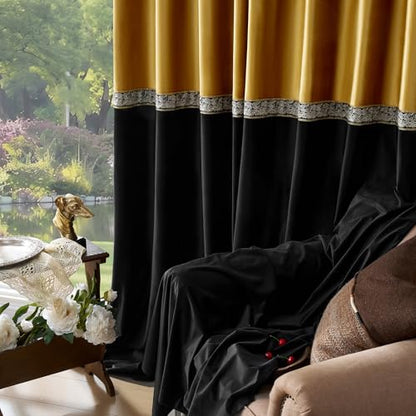 GIGIZAZA Velvet Curtains 90 Inch for Living Room 2 Panels Gold Black - color: Gold+black, size: 52"W x 90"L (Pack of 2)