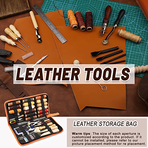 BUTUZE Leather Working Tools, Practical Leather Craft Kit with Waxed Thread Groover Awl Stitching Punch Hole for Leathercraft Beginner or Adults Gifts - size: 66 Pcs
