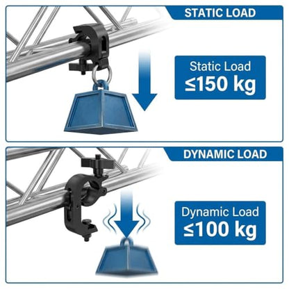 QWORK Heavy Duty Truss Clamp Stage Light Trigger Clamp, 10 Pack 330 lb. Aluminum Fixture, DJ Light Clips Fits 1.77-2.0 in. Trusses, for Par Light Moving Head Beam Stage Light, Black