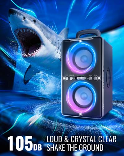 YIER Bluetooth Speaker, 240W Peak Loud Party Speaker with Big Bass, 20H Playtime, TWS, BT5.3, Large Portable Wireless Boom Box with LED Light for Outdoor Backyard Beach Home (Leather Blue) - color: Leather Blue