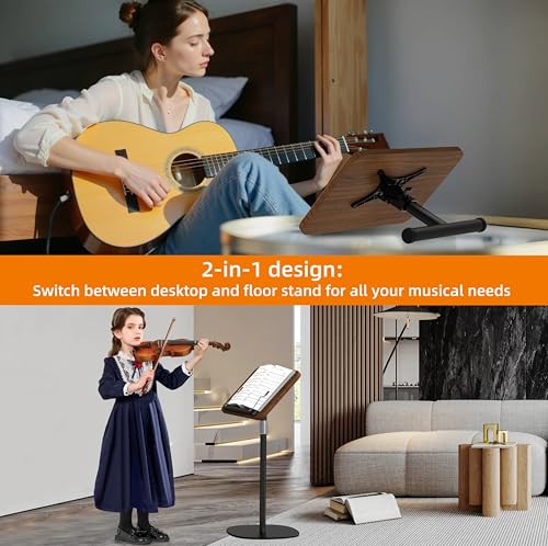2-in-1 Dual-Use Music Stand & Tabletop Stand, 16.5"–51" Height Adjustable - color: Walnut Effect, size: Non-wheeled