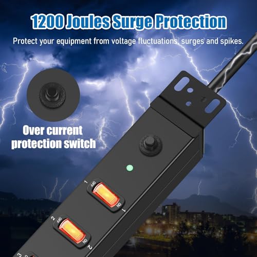 HHSOET 8 Outlet PDU Power Strip, 1U Rack Surge Protection, 15FT, Black, 1 - size: 15ft