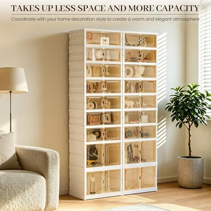 Foldable Shoe Rack Set of 2, 9 Tier Collapsible Shoe Rack with Magnetic Doors, Large Capacity Clear Display Cabinet with Wheels for 18 Pairs, Apartment Entryway - size: 9 Layers-A