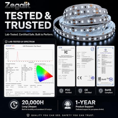 True 365nm UV LED Strip Light, 16.4ft 12V 60W High Power Waterproof Black Light Tape, 600 High-Density LEDs, Ultraviolet for Resin Curing, Fluorescent Minerals & Scorpion Detection (IP65) - size: IP65