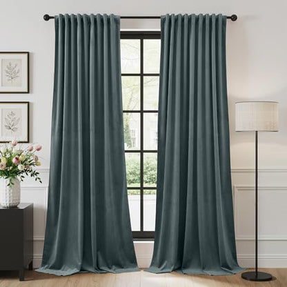 Slate Blue Velvet Curtains for Living Room, W52 x L84, 2 Panels | 280 GSM velvet with black yarn woven into back layer, Back Tab Window Drapes, Privacy & UV Protection, Boys' Bedroom, Villa - color: Slate Blue, size: 52"W x 84"L (Pack of 2)