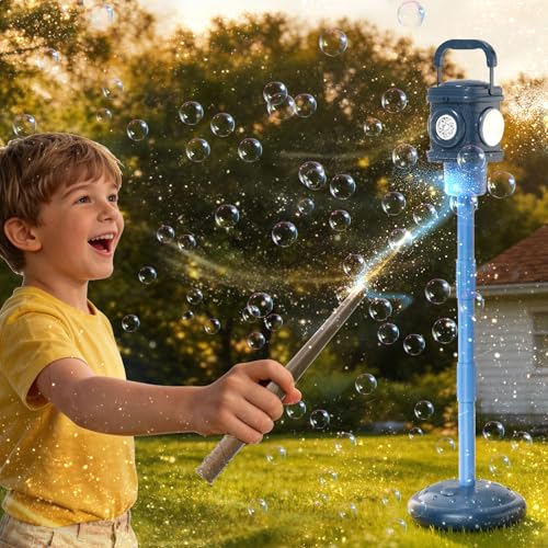 Automatic Bubble Machine for Kids 3-5, Remote Control LED Street lamp Bubble Toy for Indoor House Outdoor Play, Summer Water Toys for Kids Boy Girl Birthday Party Gifts - color: Blue