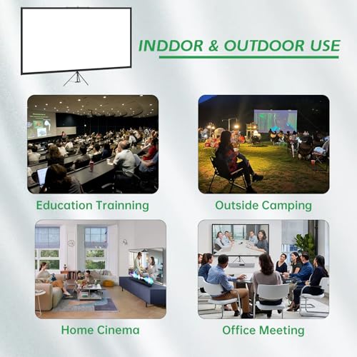 Tripod Projector Screen with Stand 16:9 4K HD Projection Screen Stand Wrinkle-Free Height Adjustable Portable Screen for Projector Indoor & Outdoor for Movie,Home Cinema,Gaming,Office (110in)