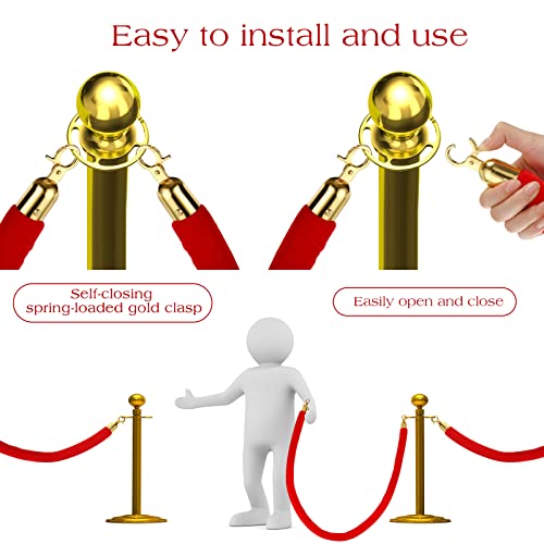 Nuogo 6 Pcs Velvet Stanchion Rope Red Carpet Party Decorations 5ft | Velvet Ropes, Crowd Control, Gold Hook, Safety Barrier, Event Movie Theaters Grand Opening Hotel Weddings - color: Red