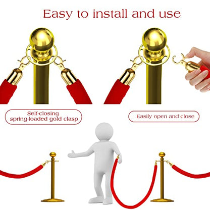 Nuogo 6 Pcs Velvet Stanchion Rope Red Carpet Party Decorations 5ft | Velvet Ropes, Crowd Control, Gold Hook, Safety Barrier, Event Movie Theaters Grand Opening Hotel Weddings - color: Red