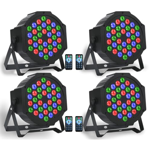 Dj Lights, 36 LED RGB Par Light Stage Lights with Sound Activated Remote & DMX Control Uplights for Weddings KTV Disco Christmas Party Lighting(4Pack)