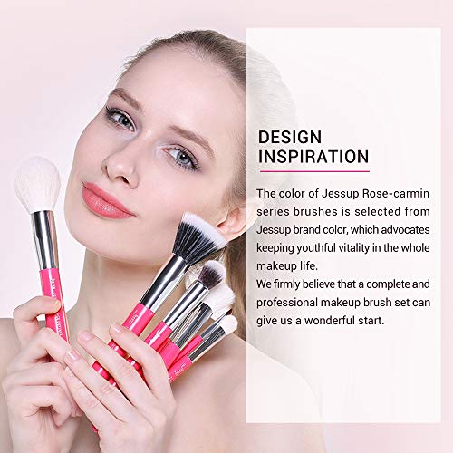 Jessup Brand 25pcs Professional Makeup Brush Set Beauty Cosmetic Foundation Powder Blusher Eye Shadow Blending Concealer Highlight Natural-Synthetic Hair Brushes Set (Rose Carmine/Silver) - color: V-Rose Carmine/Silver