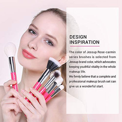 Jessup Brand 25pcs Professional Makeup Brush Set Beauty Cosmetic Foundation Powder Blusher Eye Shadow Blending Concealer Highlight Natural-Synthetic Hair Brushes Set (Rose Carmine/Silver) - color: V-Rose Carmine/Silver