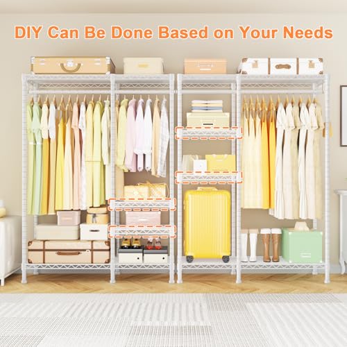 F4 Heavy Duty Clothes Rack (With Hanger Rod) Freestanding Clothing Racks for Hanging Clothes，Adjustable Closet Organizer System, Portable Garment Rack 45"W x 15.8"D x 71.3"H,Max Load 600LBS,White - color: White, style: Freestanding