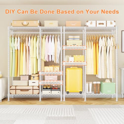 F4 Heavy Duty Clothes Rack (With Hanger Rod) Freestanding Clothing Racks for Hanging Clothes，Adjustable Closet Organizer System, Portable Garment Rack 45"W x 15.8"D x 71.3"H,Max Load 600LBS,White - color: White, style: Freestanding