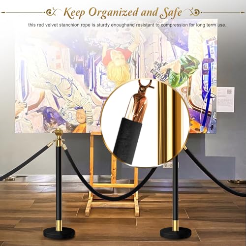 2PCS Black Velvet Stanchion Rope 5 Ft Crowd Control Ropes Barrier with Gold Hooks for Party - color: Black&Gold, size: 2PCS