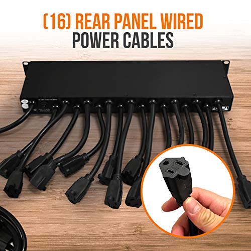 Pyle 19 Outlet 1U 19" Rackmount PDU Power Distribution Supply Center Conditioner Strip Unit Surge Protector 15 Amp Circuit Breaker 4 USB Multi Device Charge Ports 15FT Cord, Black - PCO865 | 15 Amp Circuit Breaker - 4 USB Ports - 15FT Cord - Power Supply