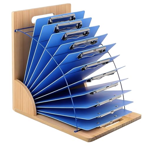 Clipboard Holder - 12 Layer Clipboard Storage Rack, Wooden Clipboards Organizer with Sturdy Metal Shelf for Classroom Office Desk Accessories Essentials Supplies Workshop Teacher Must Haves - color: Wood Color, size: 1 Pcs