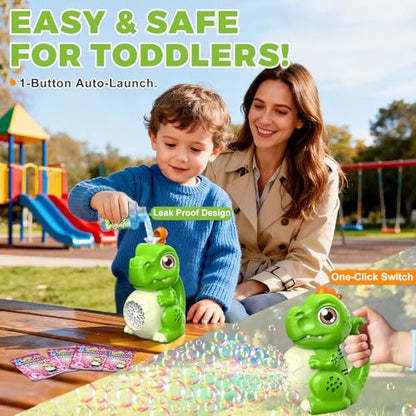 Toddler Toys Dinosaur Bubble Machine: Automatic Blower with Lights, Large 150ML Tank & Powerful Motor - Produces 15,000+ Colorful Bubbles/Min for Magical Party, Birthday - color: Green
