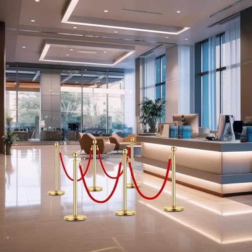 Garvee 2 Gold Stanchions and 1 Red-Velvet Rope, Stainless Steel Stanchion Post, 37.5 Ft High Crowd Control Barriers Stanchions, Red Carpet Runner Poles Set, for Party, Prom, Business, Wedding | Post, 37.5 Ft High Crowd Control Barriers Stanchions, Red Car