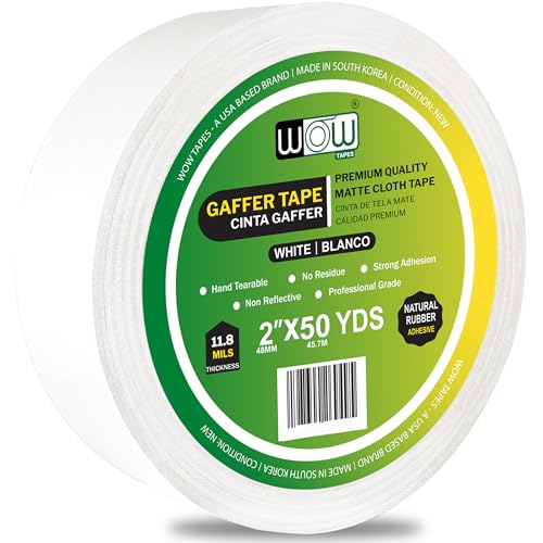 Wow Gaffers Tape 2 Inch White - 50 Yards, Residue Free, Non-Reflective & Heavy-Duty - Professional Grade Gaff Tape - Ideal for Photography Backdrop, Cables, Cords & Floor Taping - color: White, size: 2"x 50 Yards or 150 Feets (Pack of 1)