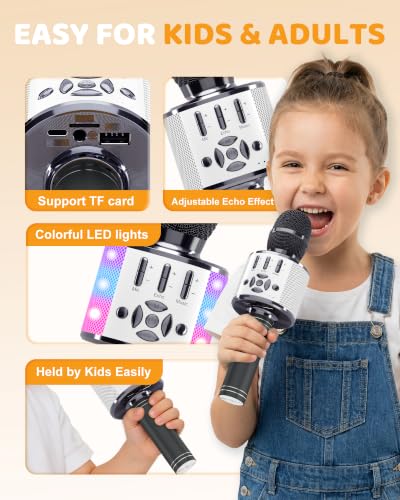 Amazmic Kids Karaoke Microphone Machine Toy, Bluetooth Portable Wireless Handheld Microphone with LED Lights, Gift for Children & Adults for Birthday Party, Home KTV (Gray) - color: Gray