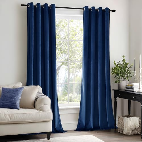 Navy Crushed Velvet Curtains 84 inch Length Grommet Blackout Curtains for Bedroom Light Blocking Thermal Insulation Drapes Set of 2 Panels 52”x 84” - color: Navy, size: 52"W x 84"L (Pack of 2)